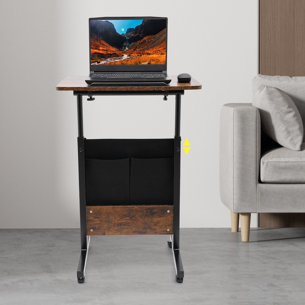 Adjustable Height Rolling Laptop Desk with Storage for Home & Office