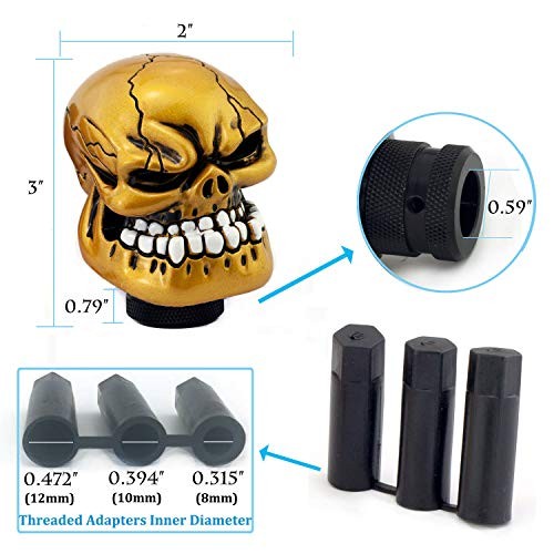 Skull Gear Stick Shift Knob, MT Car Shifter Handle Big Teeth Devil Gold