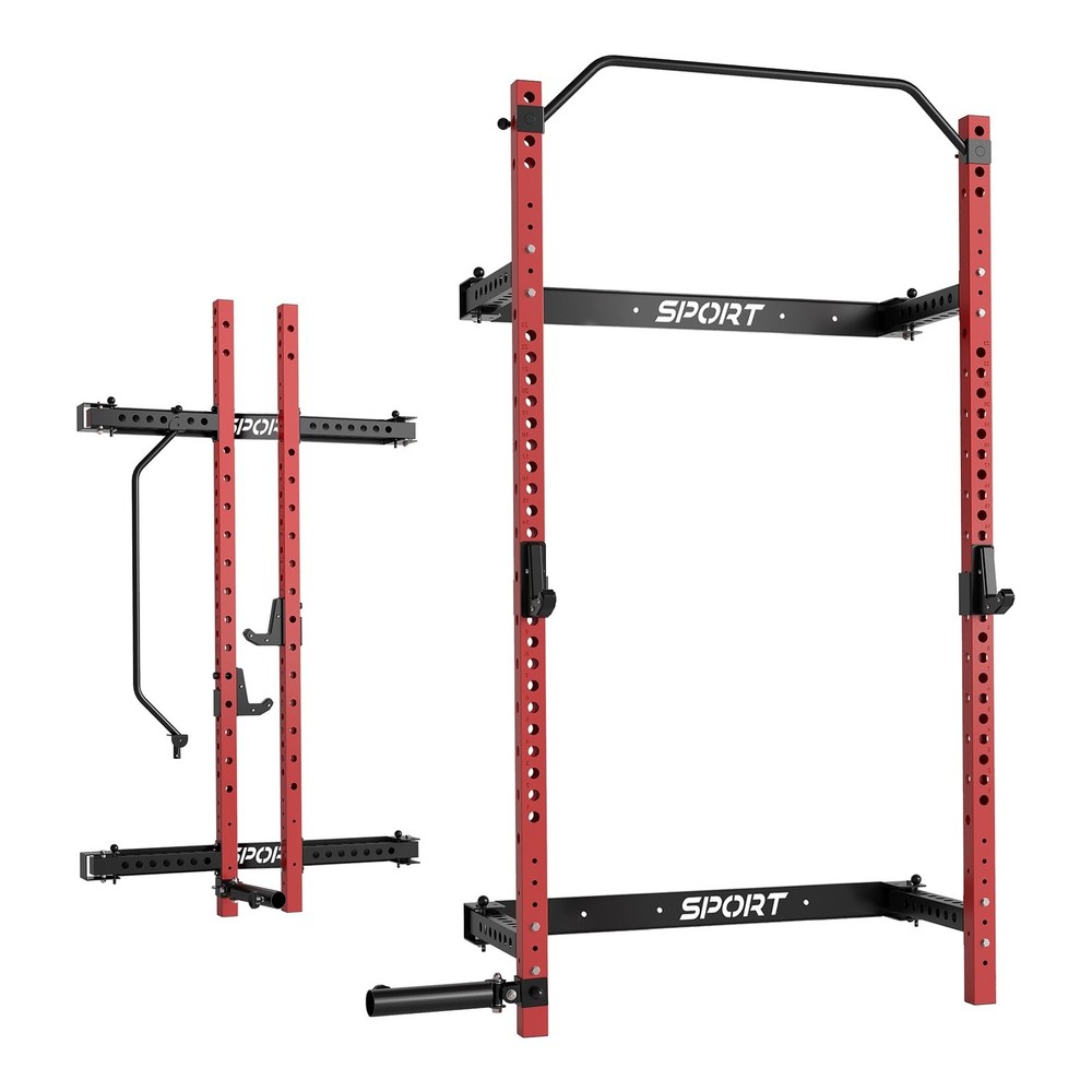 Foldable Squat Rack 1000 LBS Capacity Space-Saving with Pull-Up Bar Wall Mounted