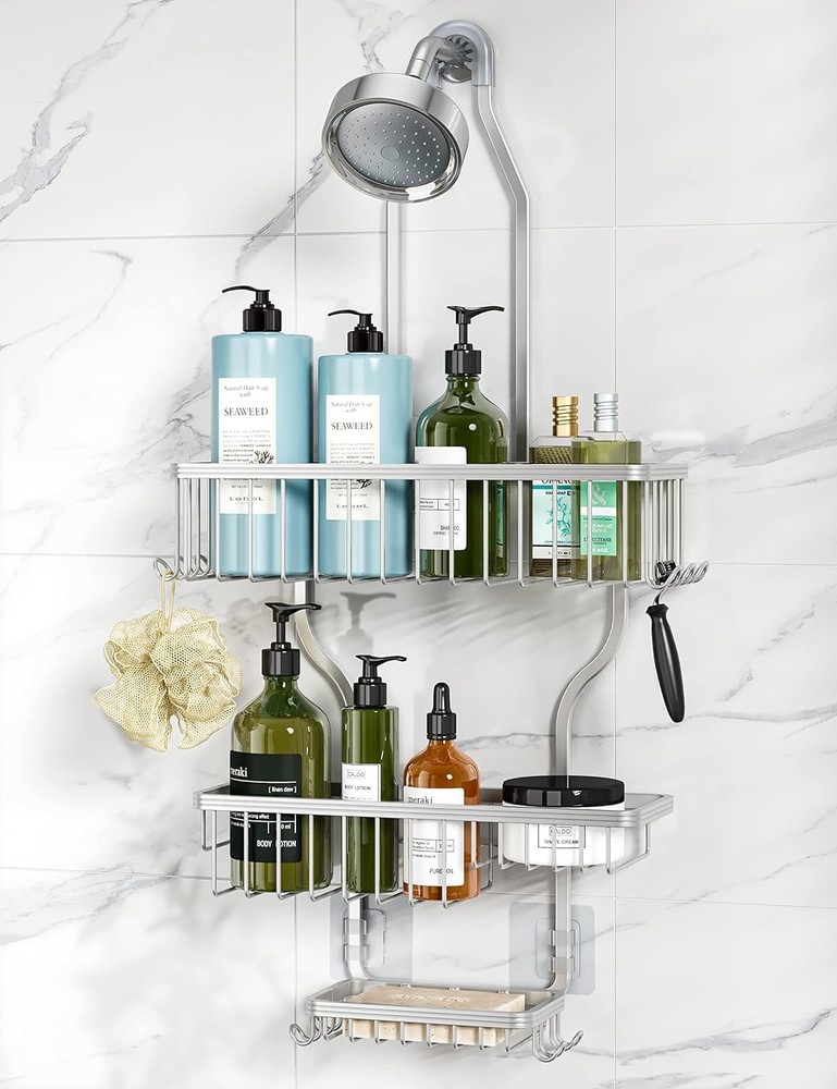 YASONIC Shower Caddy Hanging - Never Rust Organizer - Large, Silver
