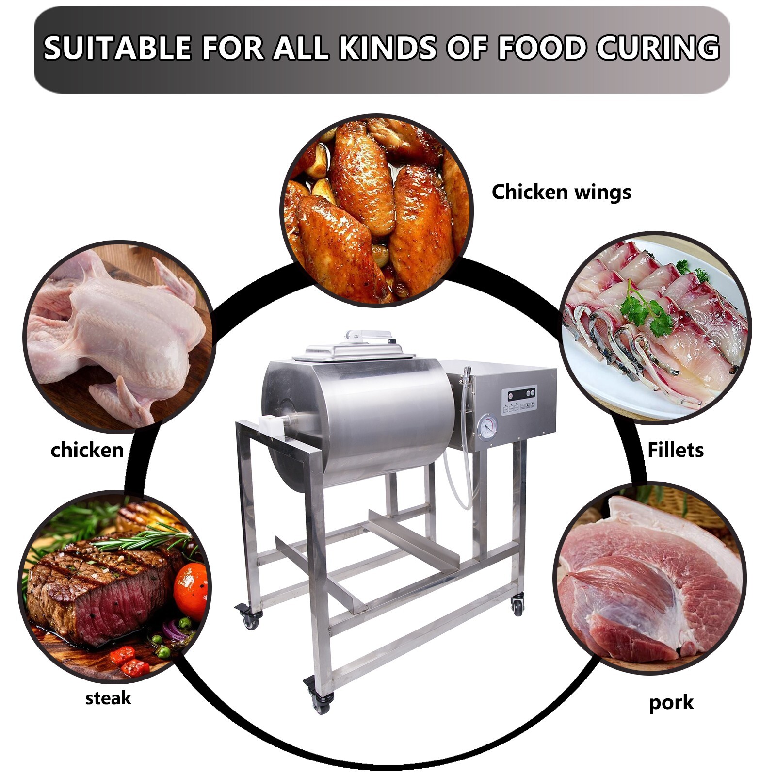 Hakka Refurbished 45L Meat Tumbler Marinator Vacuum Pump Curing Rolling