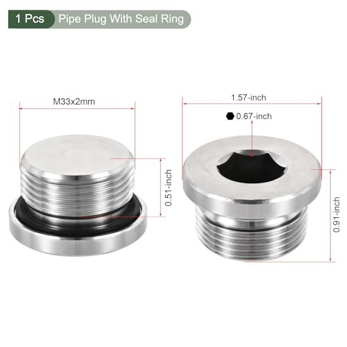 M33 x 2 Stainless Steel Pipe Plug, Internal Hex Head Socket Pipe Fitting |