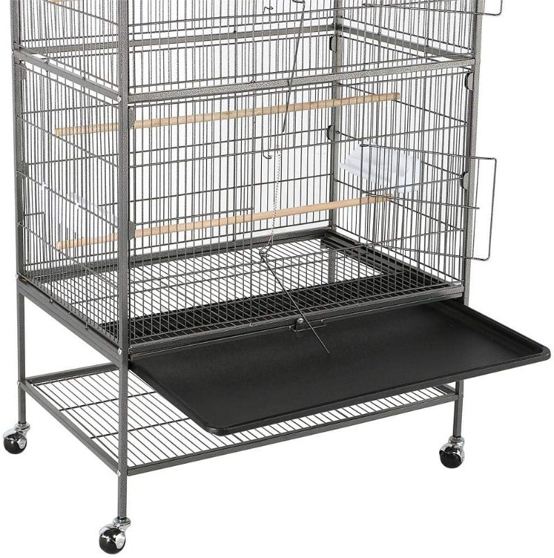 Wrought Iron Flight Parrot Bird Cage with Rolling Stand for Multiple Parakeets
