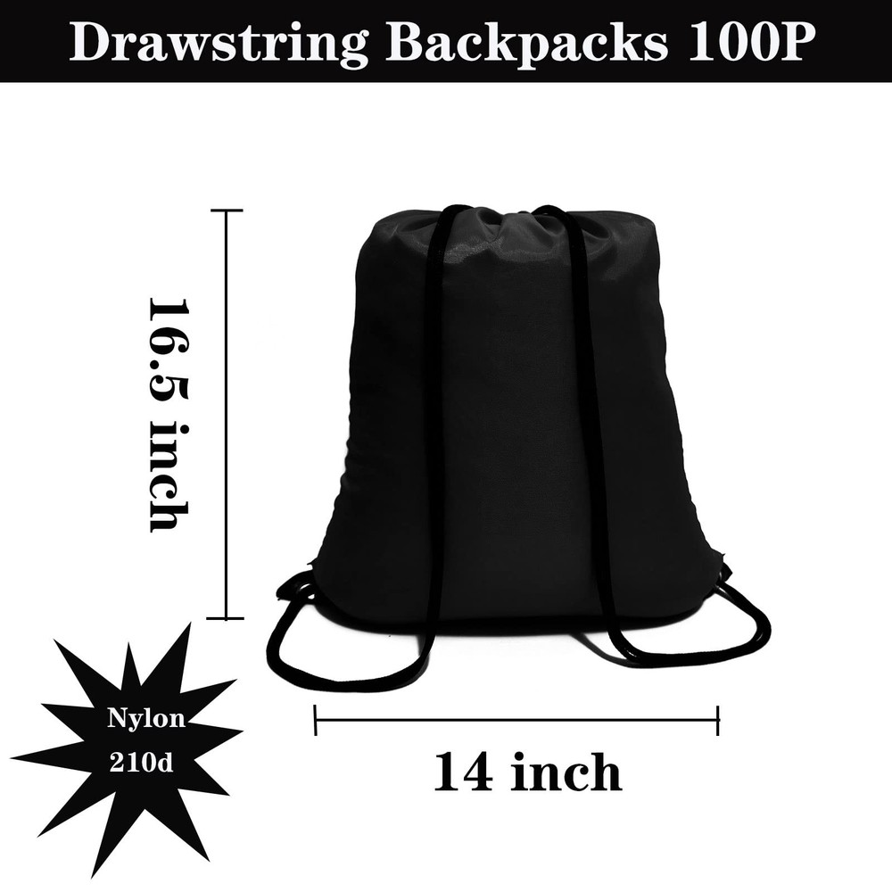 CAIHONG 100 Pack Drawstring Backpack Black Bulk Black-100Pack, Black-100pack
