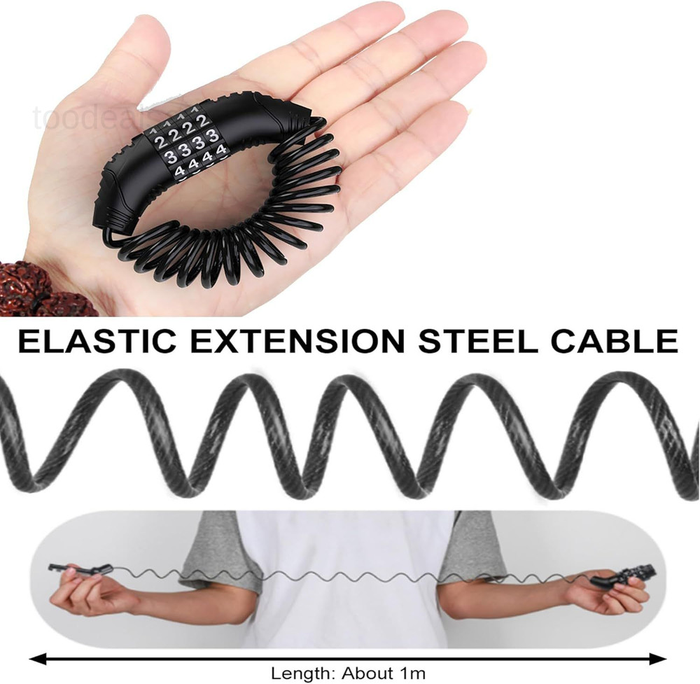 2pcs Motorcycle Helmet Lock Cable, Anti-Theft Retractable Black