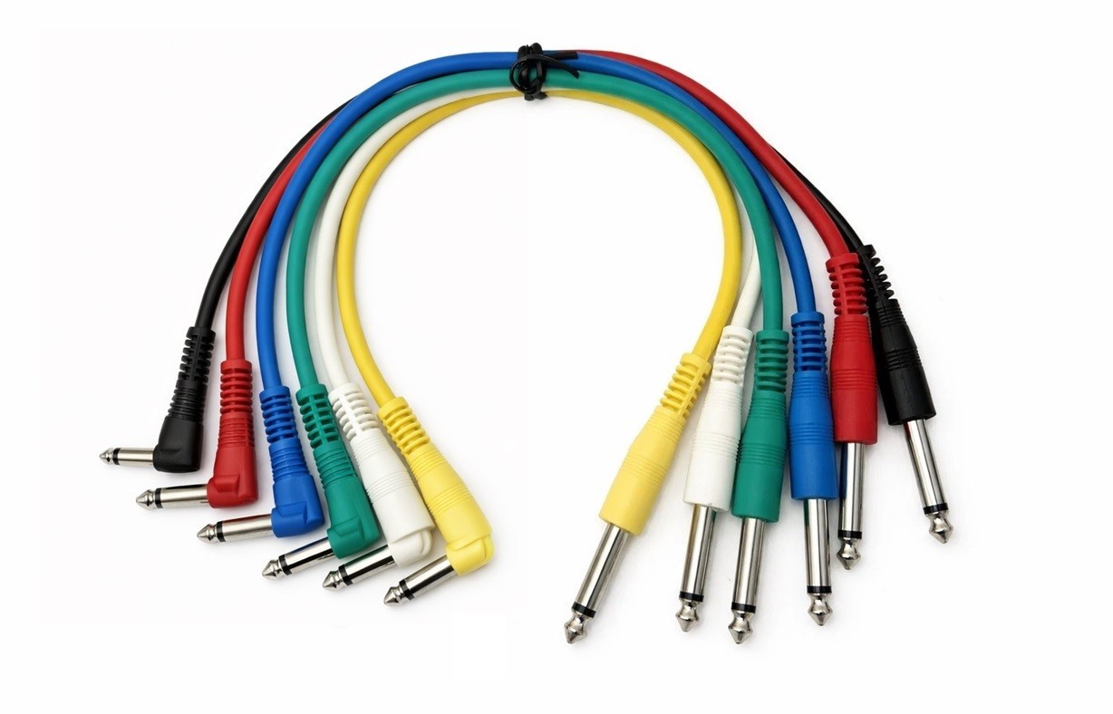 6-Pack Multi Colored 1/4" 90° Elbow TS 1-4 Ft Patch Cables for Guitar Pedals NW