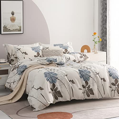 Comforter Size, 600 Thread Count Cotton Brown Queen Off-white Botanical