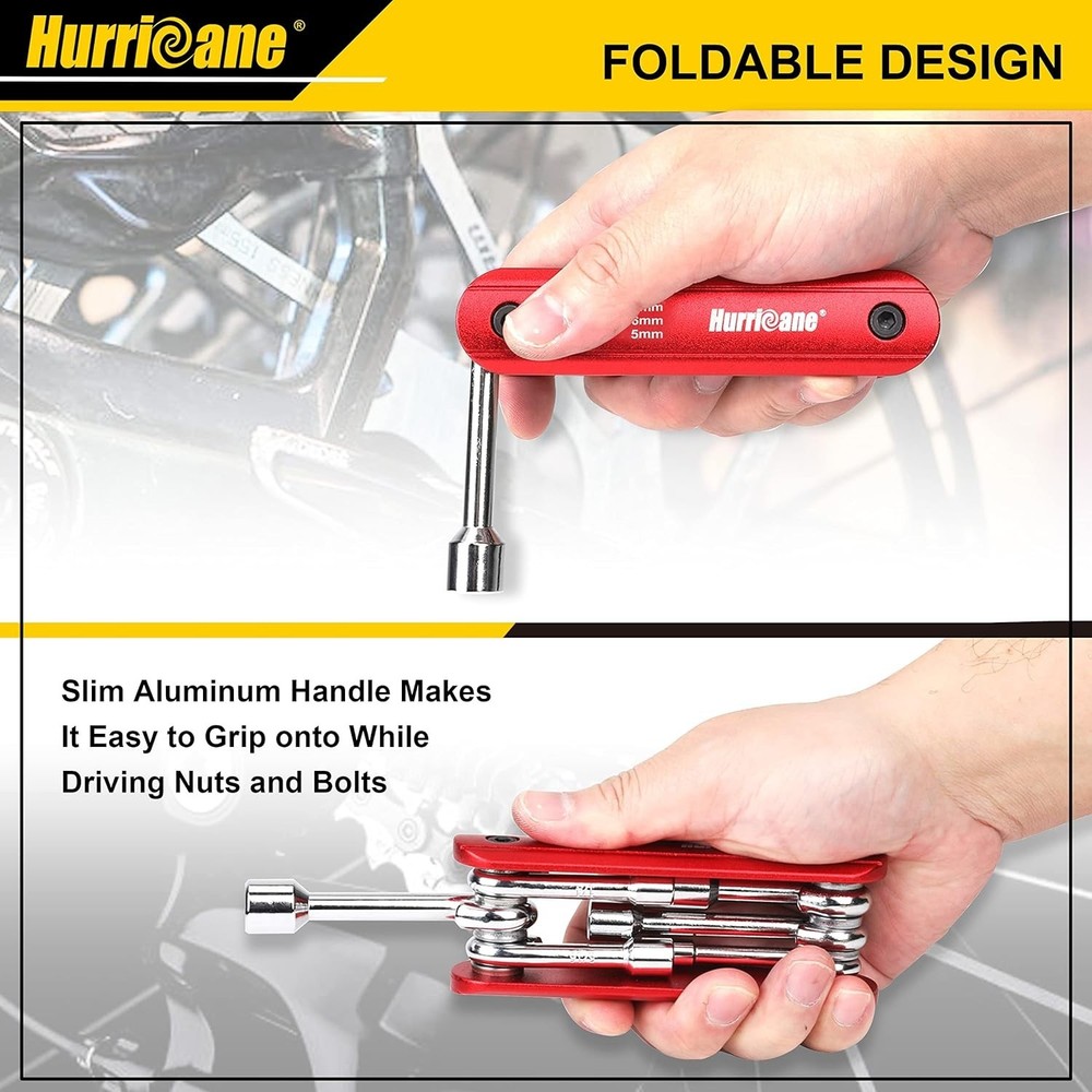 Folding Socket Wrench,6 in 1 Folding Nut Driver Set Metric, Hex Nut Driver Set,