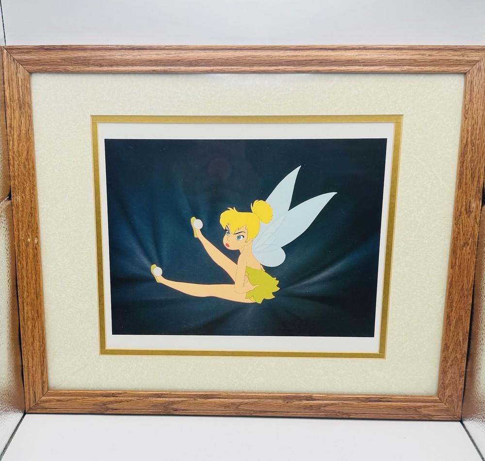 Vintage Matted Wood Framed “Pouting Pixie" Tinker Bell Picture 12”x15”