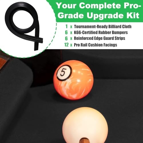 8ft Pool Table Replacement Kit - Billiard Rail Rubber Bumpers & Felt Cloth Set