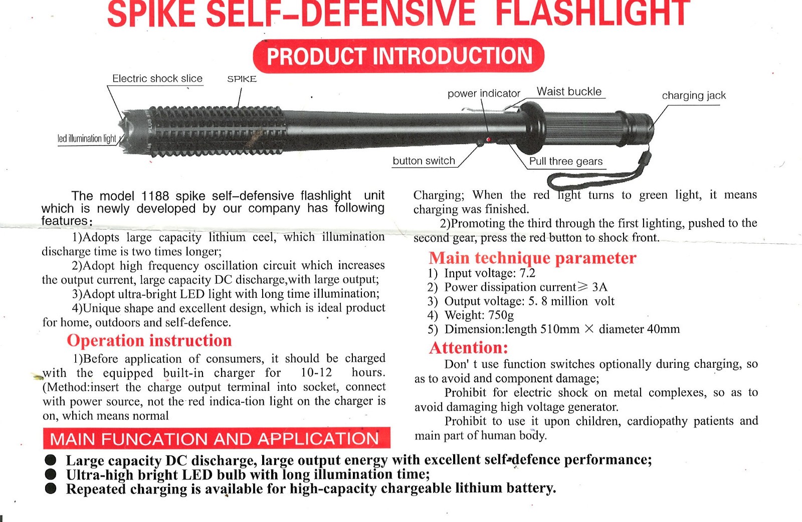 Stun Gun for Men & Women – All-in-One Security 1188-Stun Baton free shipping 16"