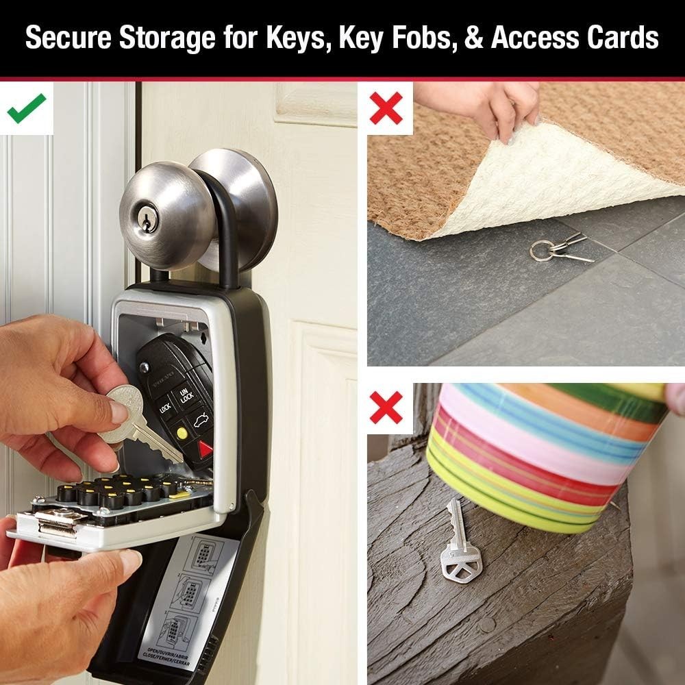 Black Wall Mount Key Lock Box for Secure Key Storage with Resettable Combination