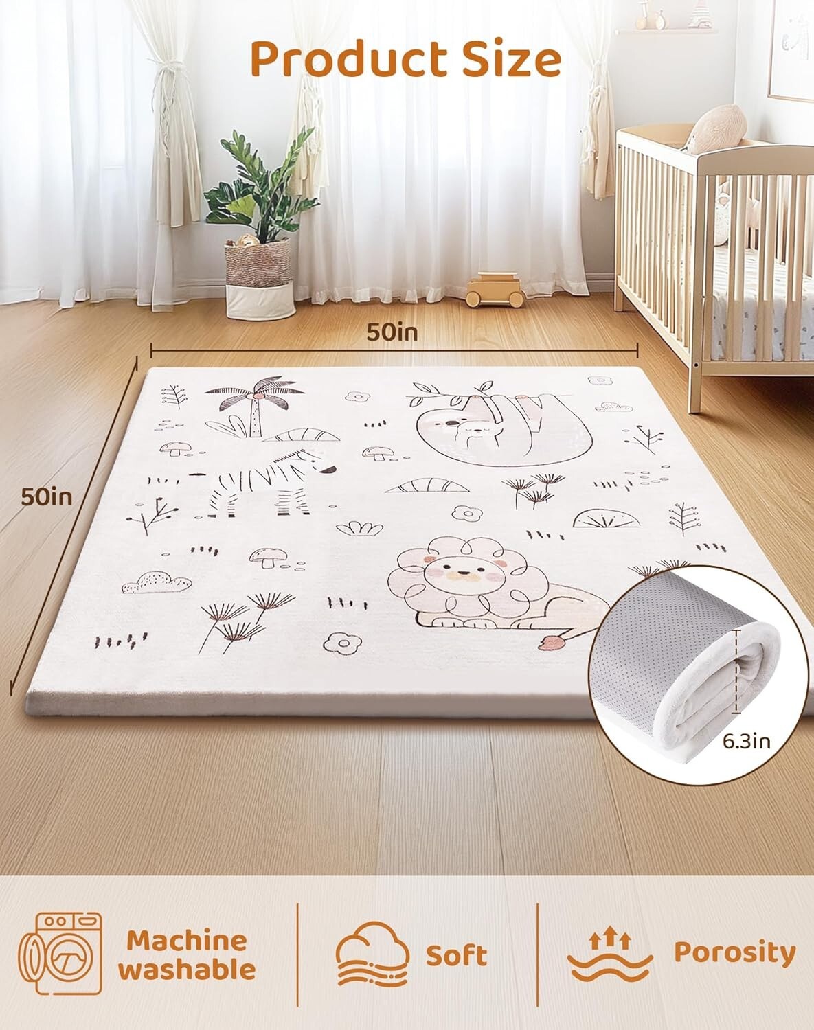 Robud Baby Play Mat 50"X50" Non Slip Large Playpen Mat Thick Crawling Mat Pad