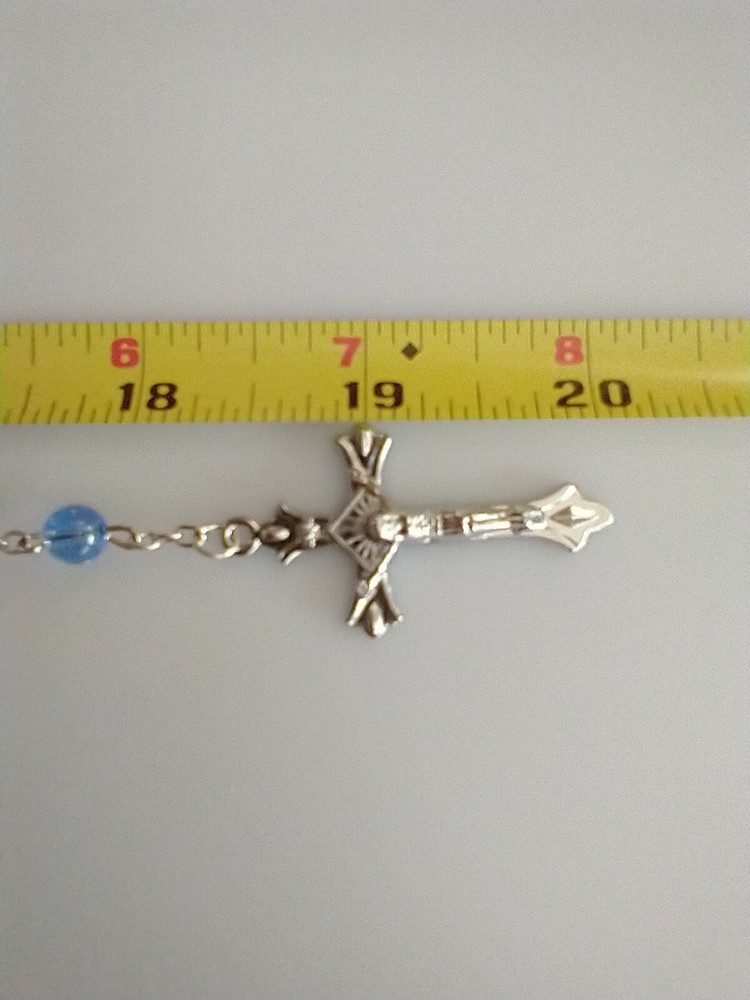 Catholic Blue Glass 5 Decade Rosary Silver Tone Crucifix
