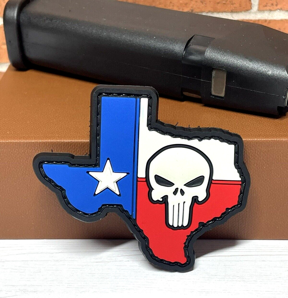 PVC Tactical Morale Patch - Punisher Skull Texas Flag Patch -  Gun Patch