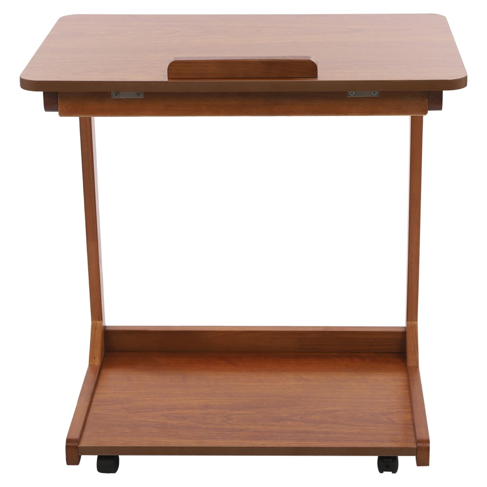 C-Shaped End Table with 4 Wheels, Adjustable Height, Modern Design