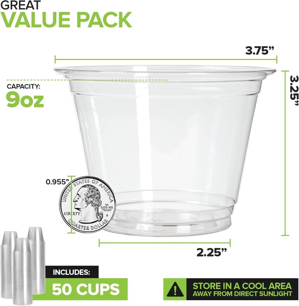 Stock Your Home 9 oz Commercially Compostable Cold Cups (50 Pack), 9oz, Clear