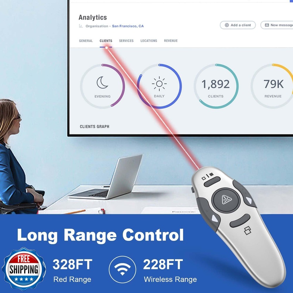 QUI Presentation Clicker Wireless Presenter Remote Clicker for PowerPoint Pre