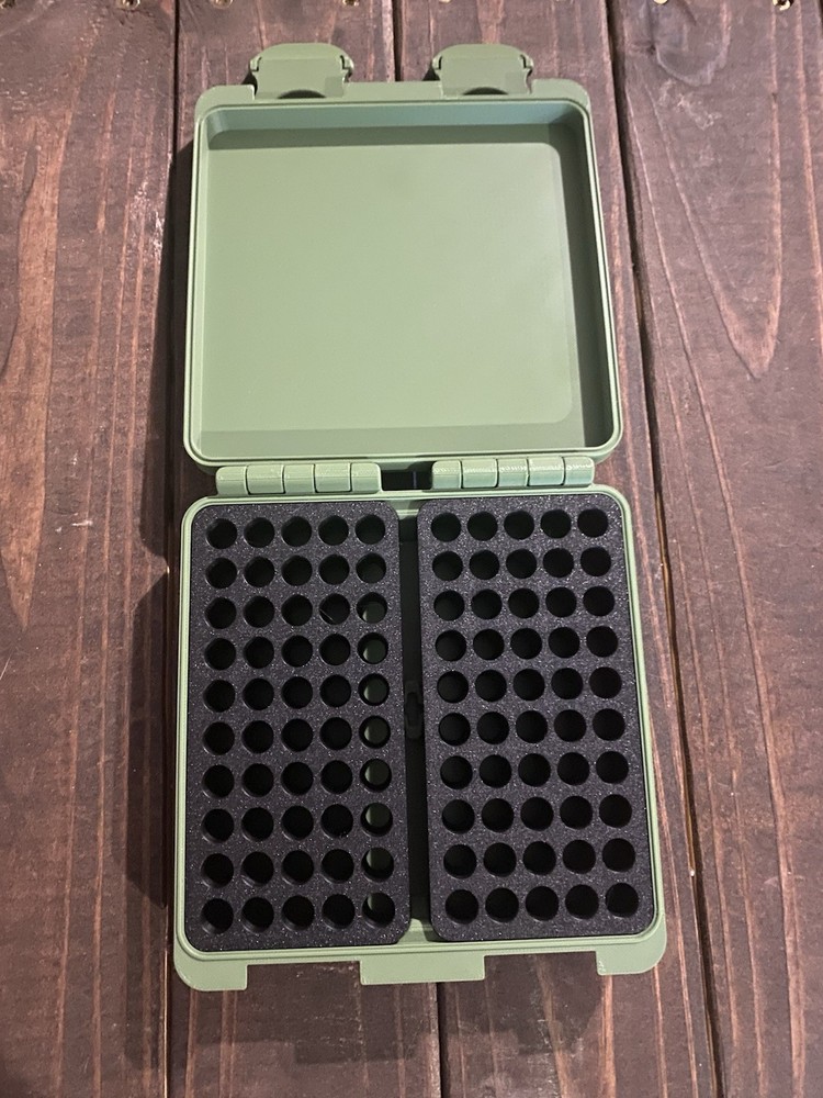 9mm ammo storage case, custom colors available, 50 or 100 round box.
