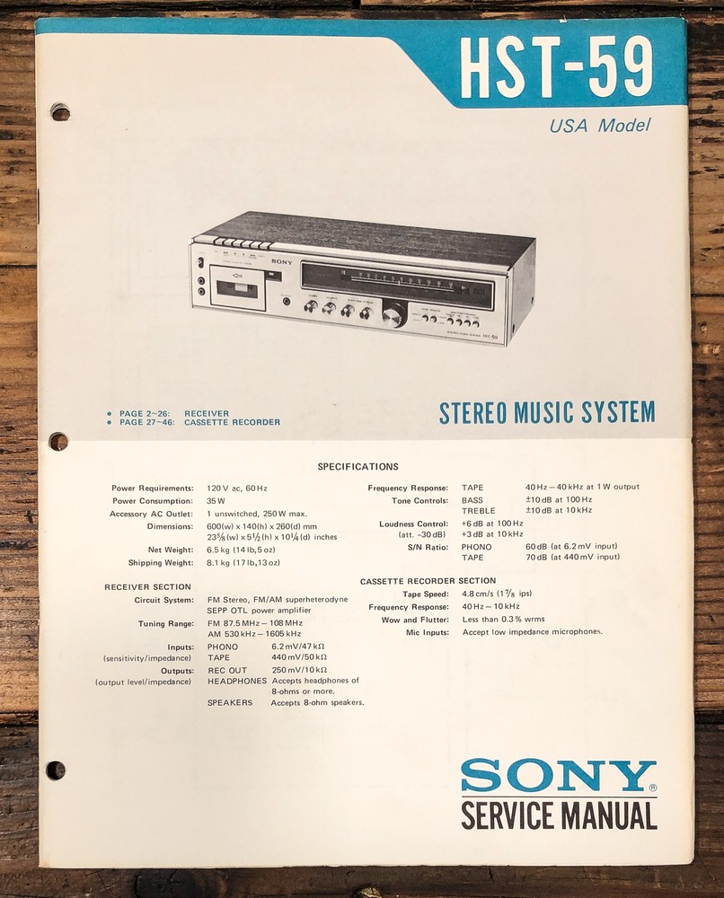 Sony HST-59 Receiver Service Manual *Original*