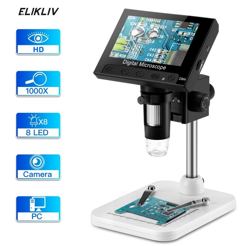 Elikliv Coin Microscope 1000X 4.3'' LCD Digital Microscope with Screen USB HD