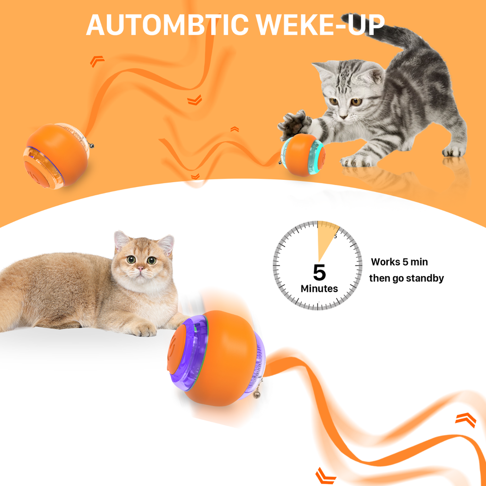 Interactive Cat Toy Balls w/ Ring Bell LED Ribbon Automatic Smart Bouncing Balls