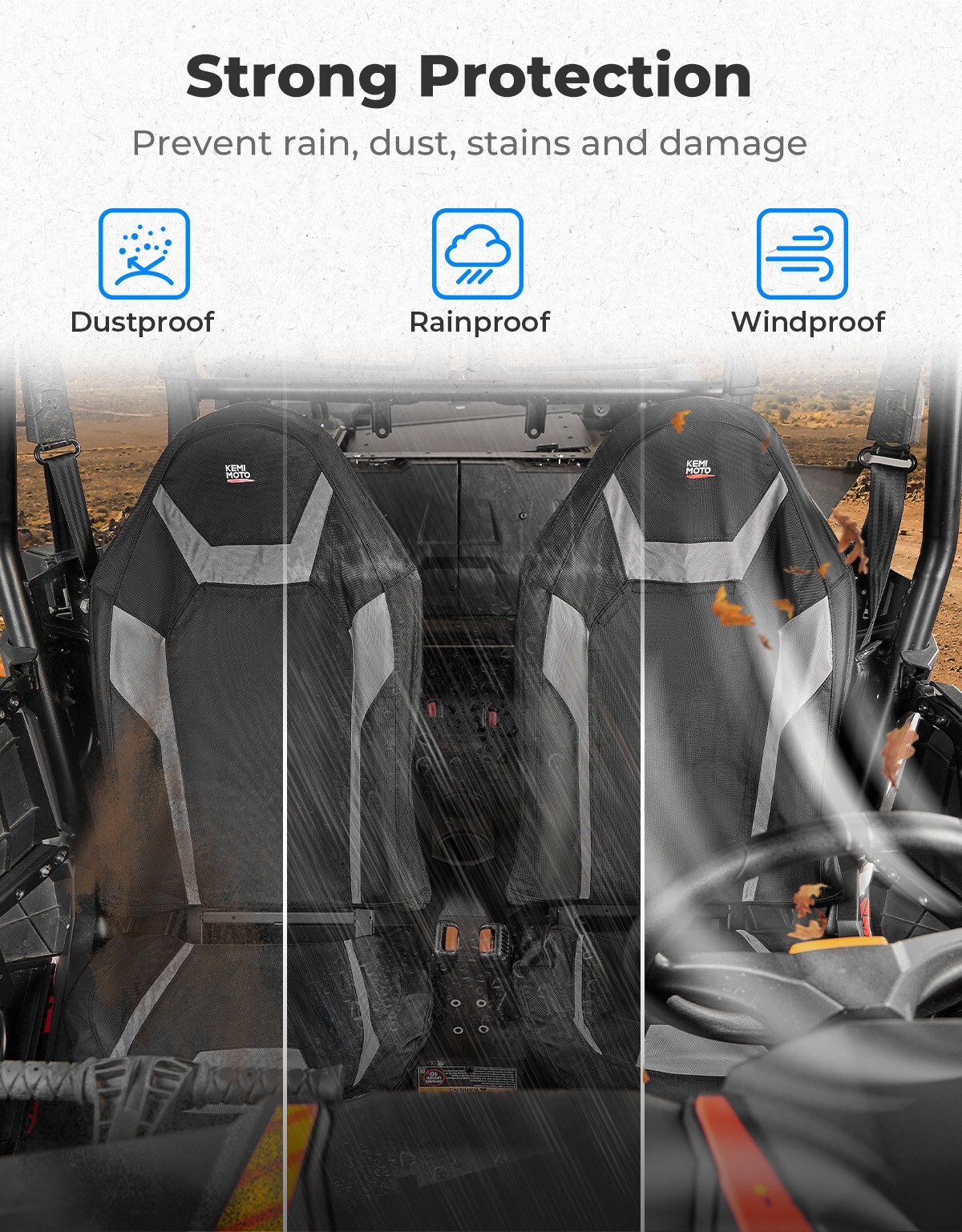 KEMIMOTO 1680D UTV Seat Covers W/ Pocket for Polaris RZR XP 1000 2014-2023