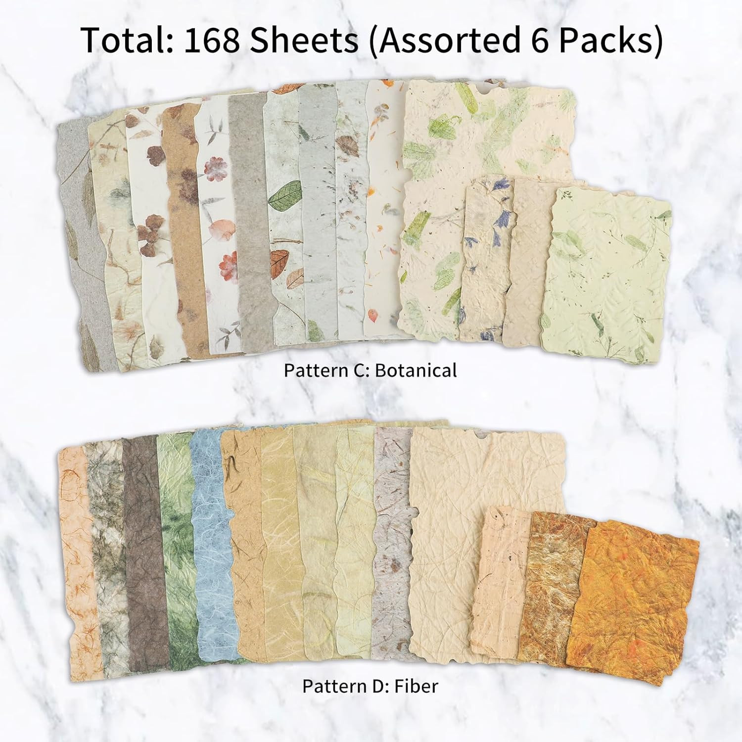 168 Sheets Vintage Scrapbook Paper with Embossed Texture, 6 Pack Assorted Handma
