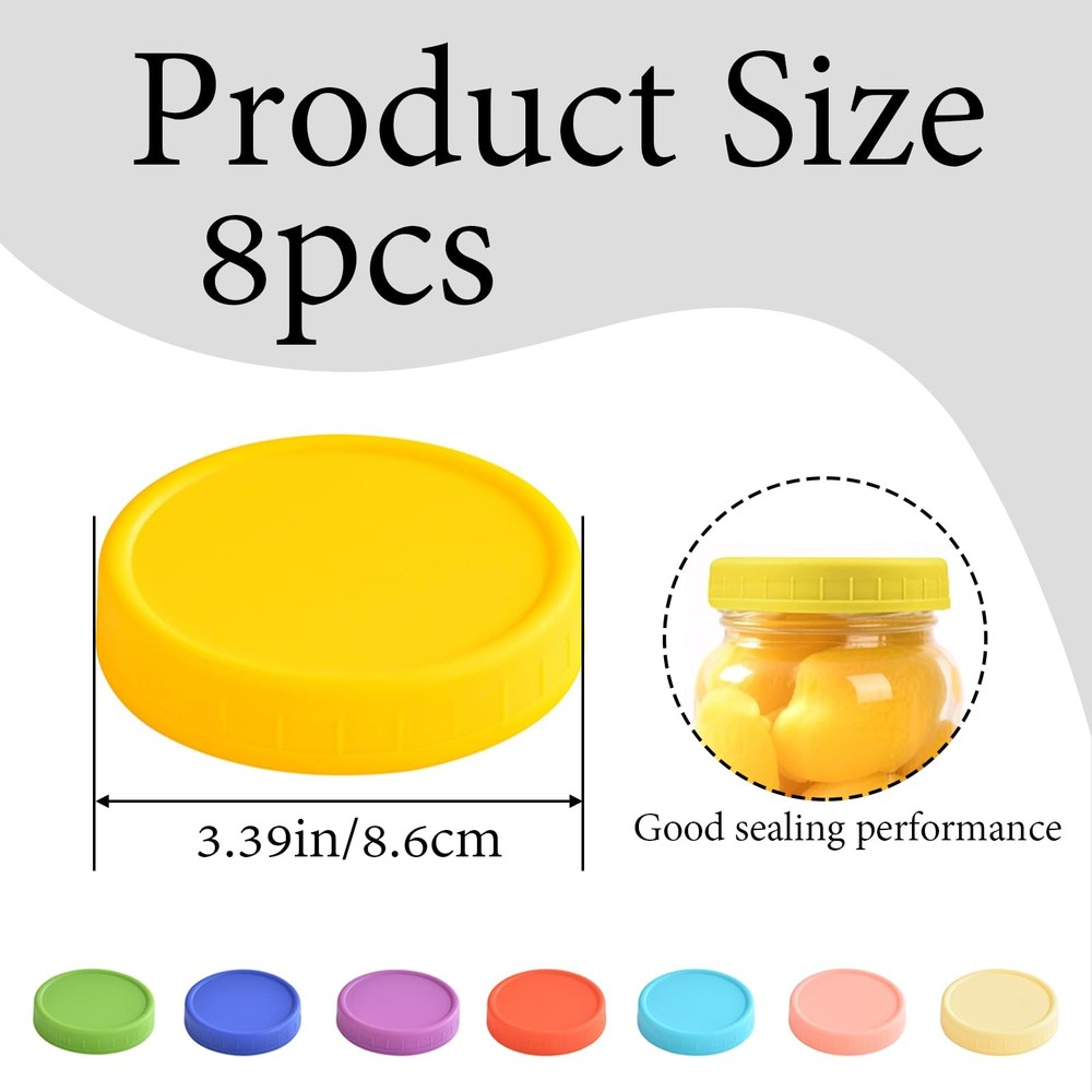 Wide Mouth Mason Jar Lids 8PCS 3.38 in Multicolor Stackable Easy Storage Leak Pr
