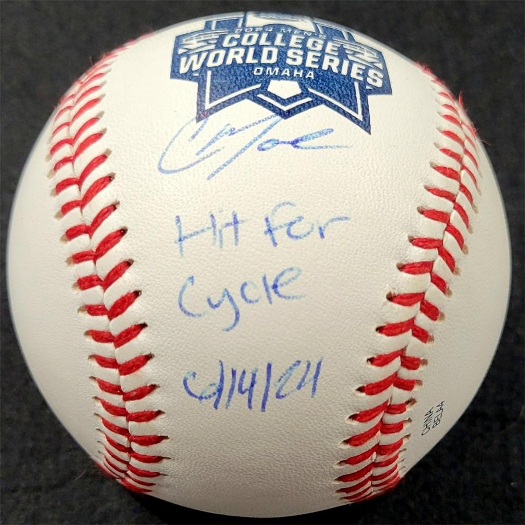 Christian Moore signed "Hit For Cycle" 2024 College WS Baseball Beckett BAS