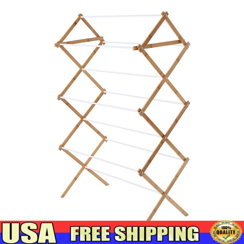 Collapsible Bamboo Laundry Drying Rack 7 Tier Space Saving Lightweight Easy Use