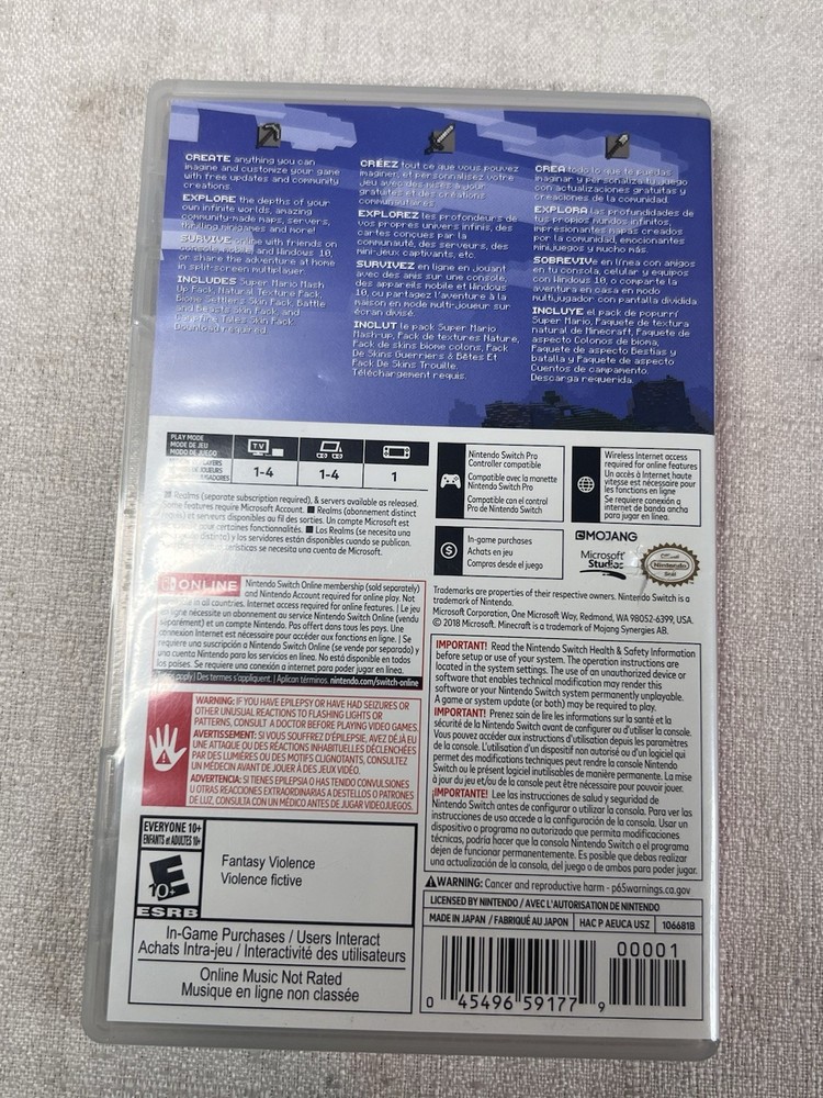Empty Replacement Case ONLY! Minecraft - Nintendo Switch NO GAME