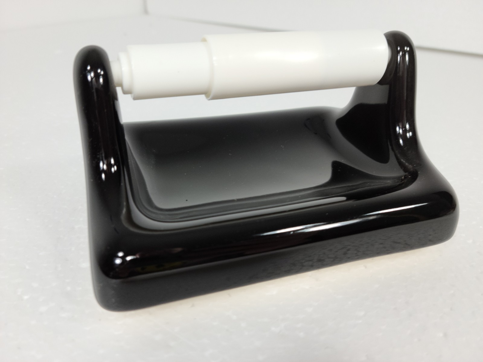 Black Ceramic TP Holder Toilet Paper Porcelain Mid Century Modern Vintage Retro