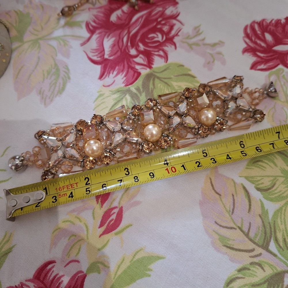 Fabulous statement crystal drop Earrings & complementary Bracelet, bronze tones