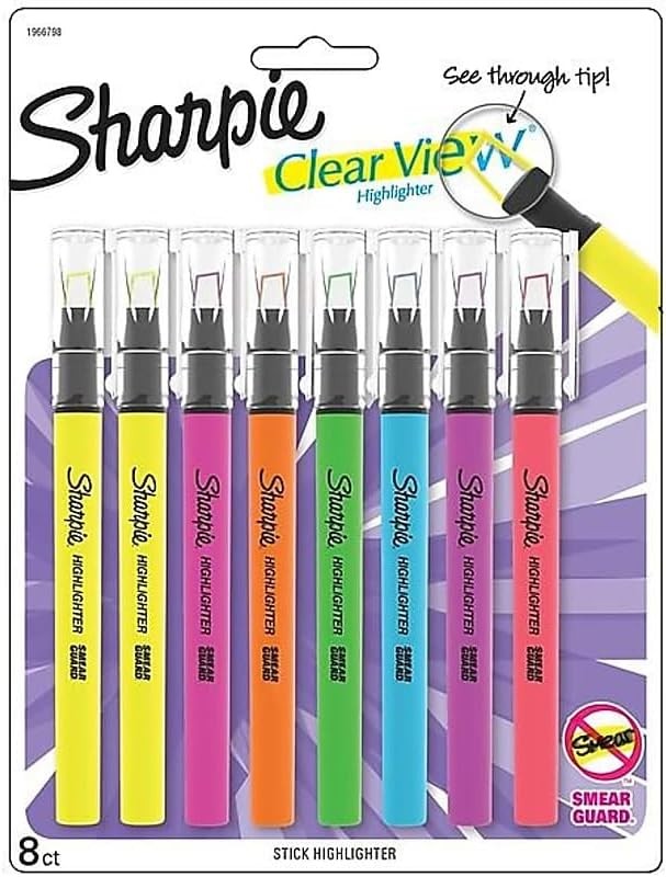 Sharpie Clear View Highlighter Sticks, Chisel 8 Count (Pack of 1), Assorted