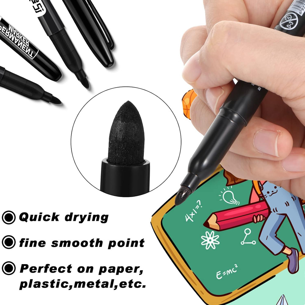 100 Pack Permanent Markers Bulk Black Set Fine Point Marker Pens Waterproof Work