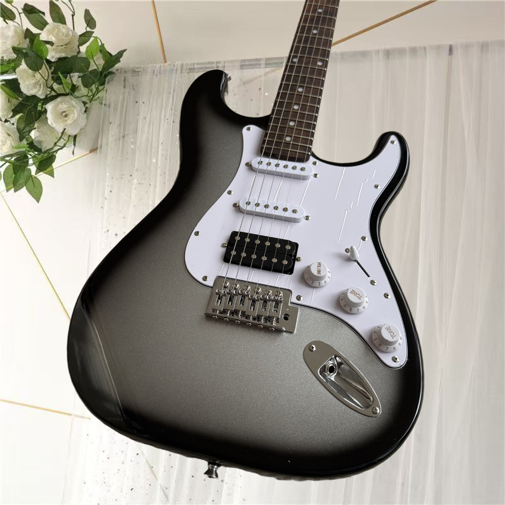 エレキギター、新品、カラーシルバー、送料無料、空輸、高品質、音質優美、6弦