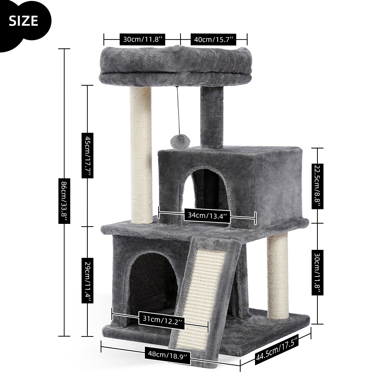 PAWZ Road 34" Cat Tree Tower Sisal Scratching Post with Double Condos Top Perch