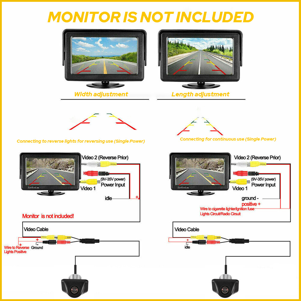 Rear View Reverse Backup Camera Parking 170°Wide Angle Night vision Adjustable