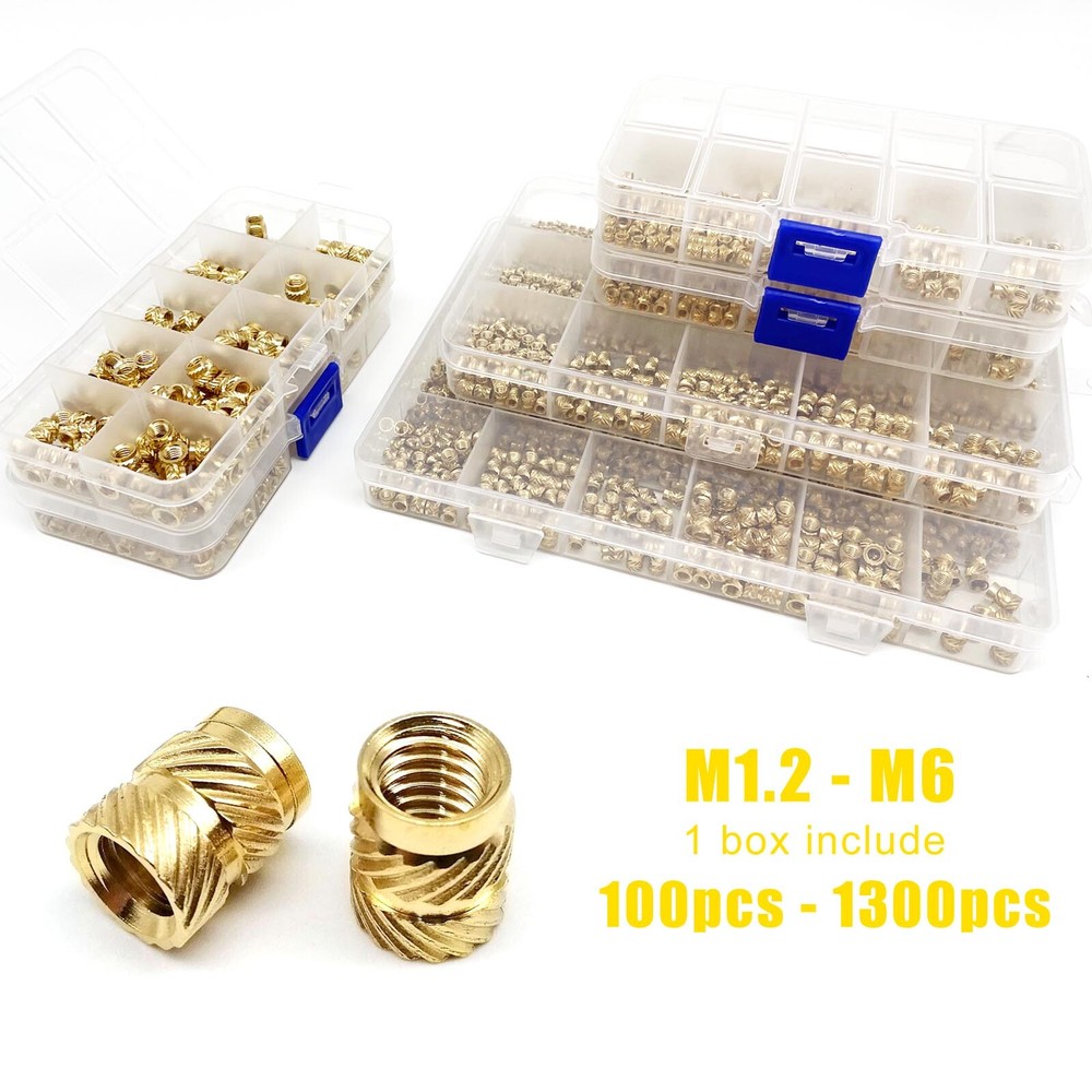 M1.2-M6 Heat Melt Injection 3D Print Brass Embed Insert Nut Set Knurled Thread