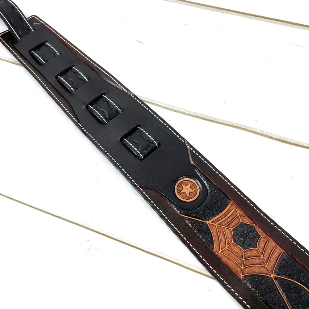 Walker & Williams LC-38 100% Hand Made Leather Strap with Carved Spider & Web