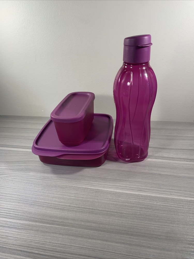 Tupperware Lunch Set Lunch-it Rectangle Container Eco+ 16 oz Water Bottle New!