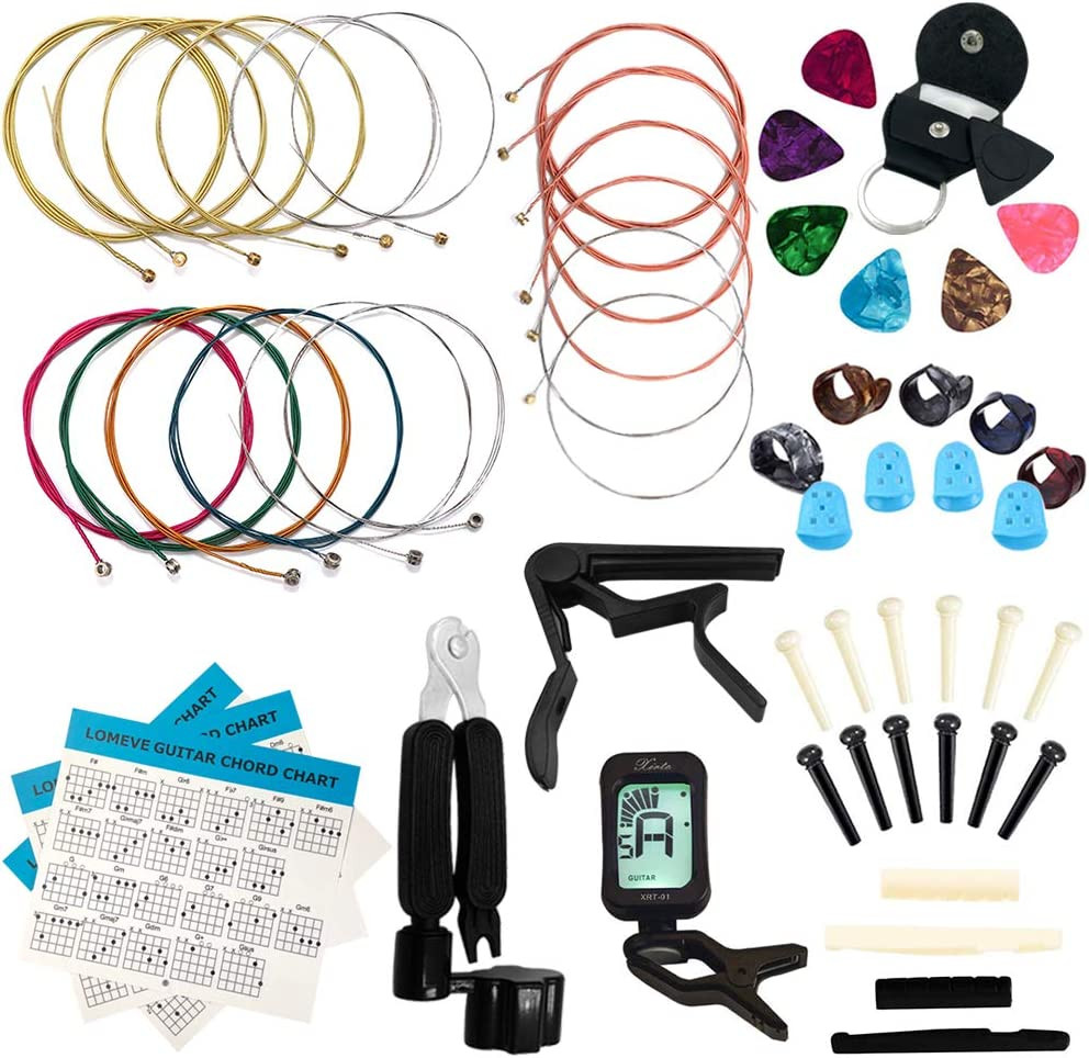 Guitar Accessories Kit Include Acoustic Strings, Tuner, Capo, 3-In-1 Restring To