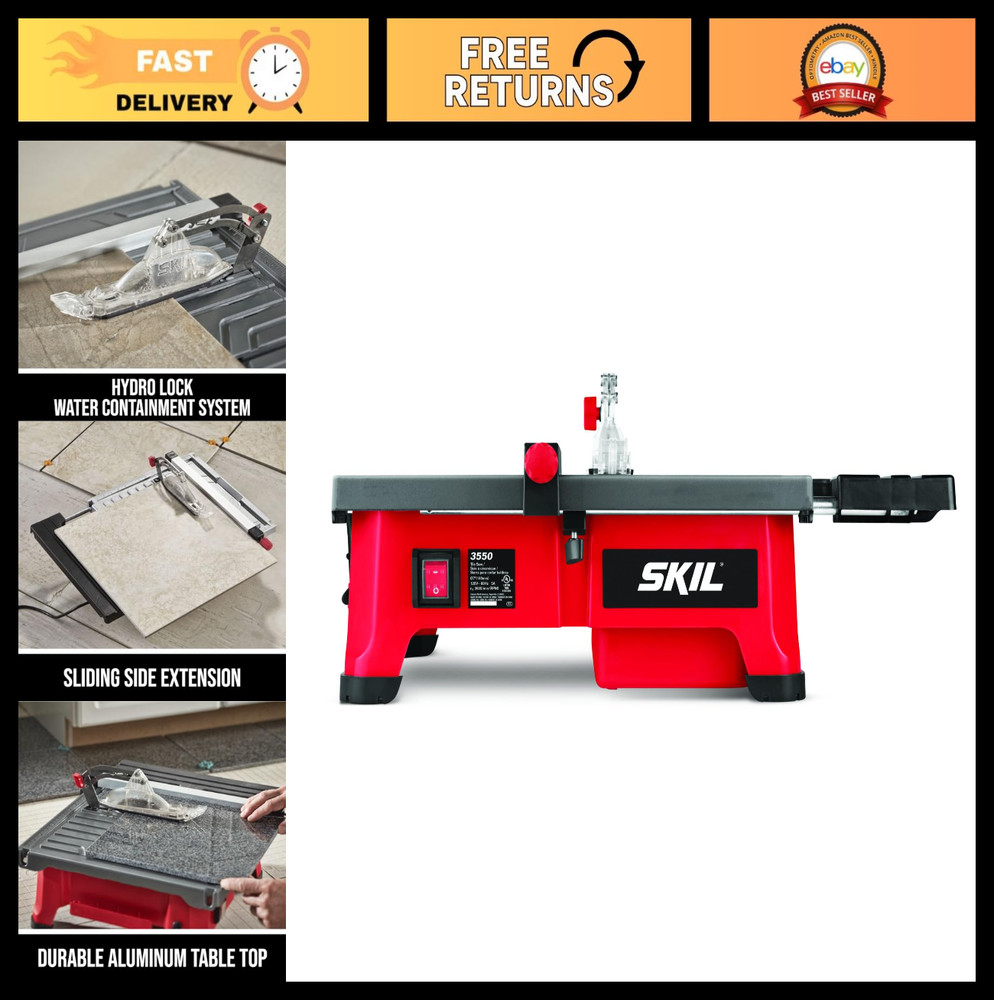 7-Inch Wet Tile Saw with HydroLock Water Containment System for Precision Cuttin