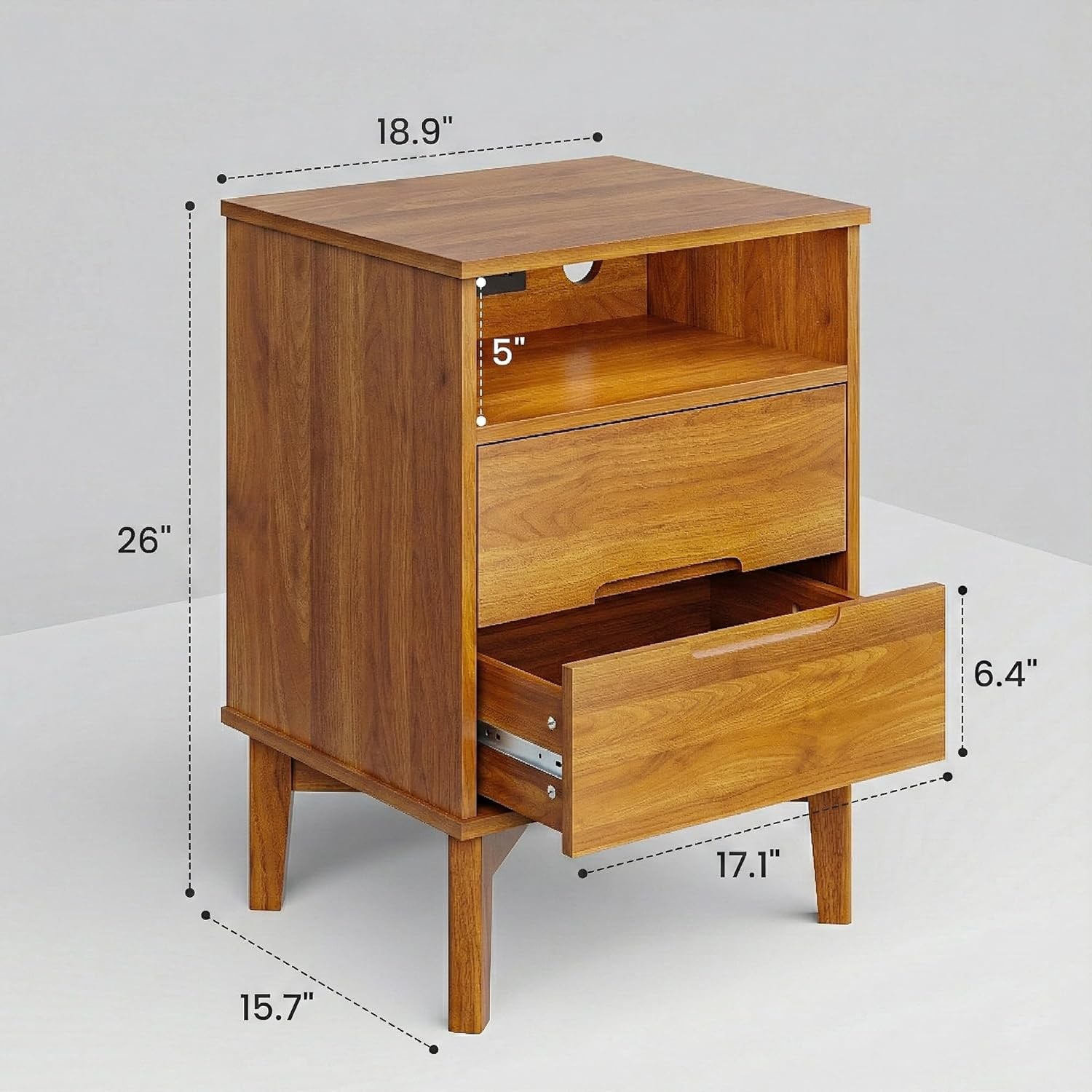 A set (2 pieces) of Mid-Century Modern nightstands with charging function