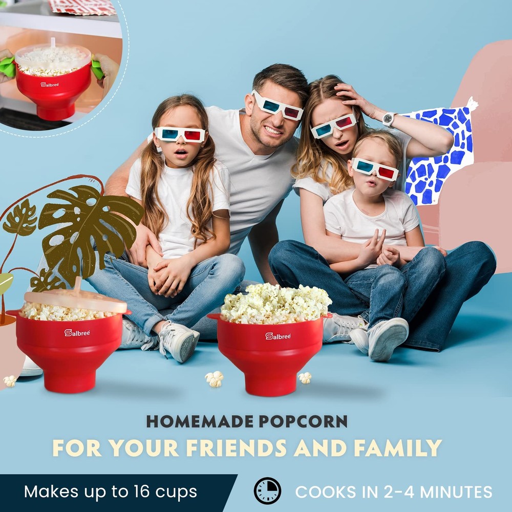The Original Salbree Collapsible Silicone Microwave Popcorn 16 Cup, Ruby Red