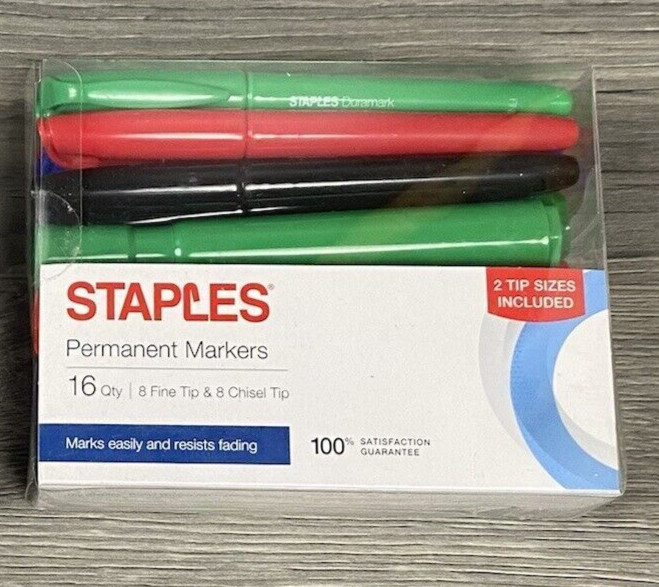 Staples Assorted Color Red Blue Black 16 Pack Permanent Markers 8 Fine 8 Chisel