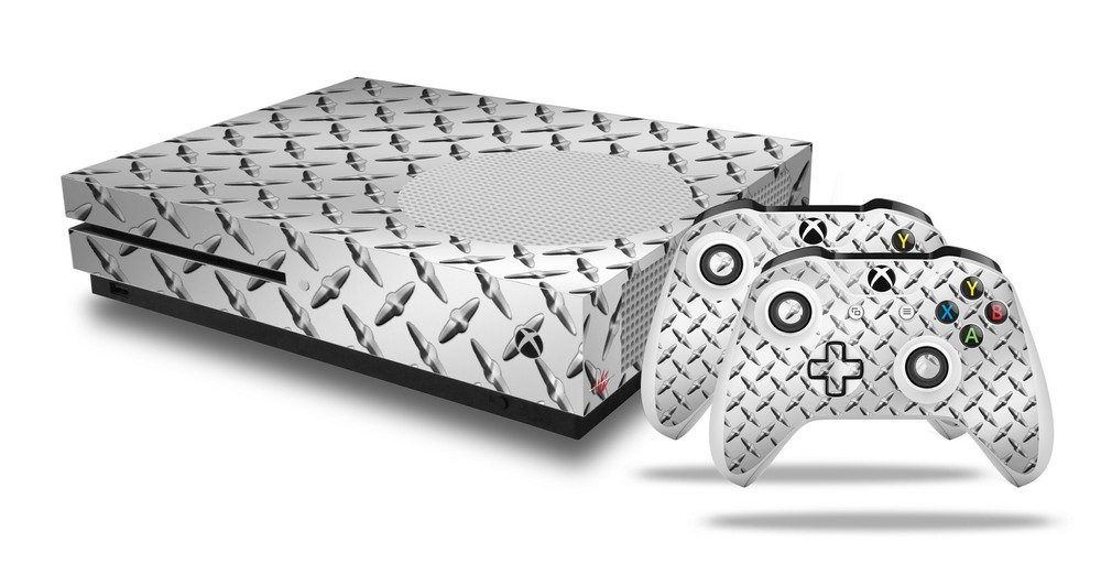 Skin XBOX One S Console Controller Diamond Plate Metal