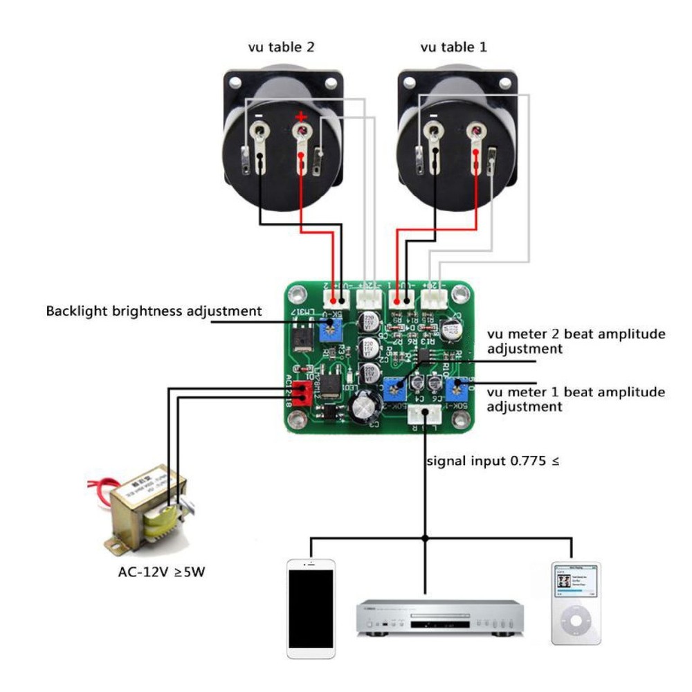 VU Meter Panel Kit 2x Warm Color Backlight Power Amplifier VU Meter With New