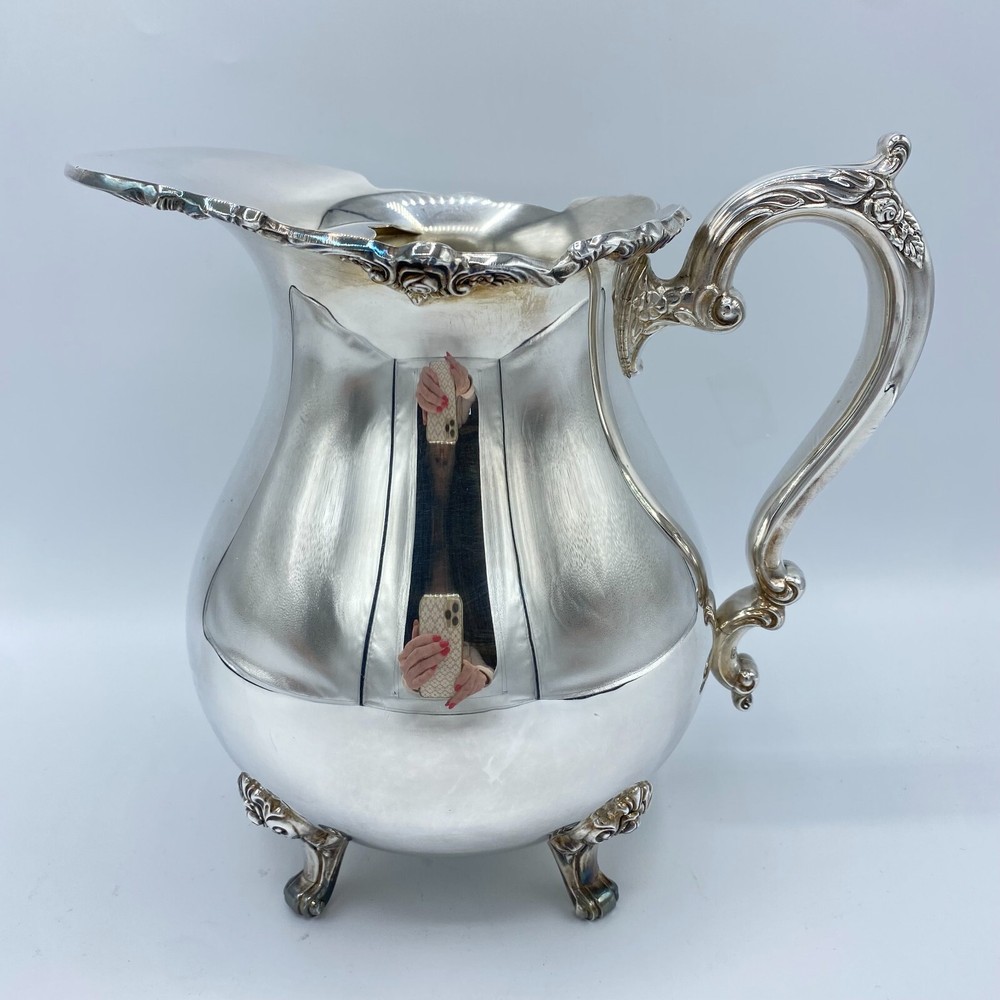 Vintage Royal Rose by Wallace Silver Plated Footed Water Pitcher #9823-Excellent